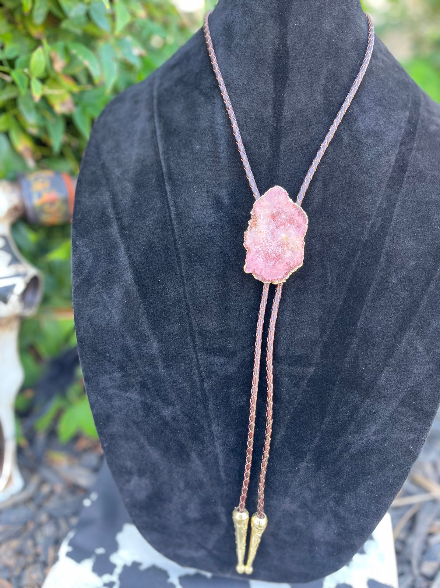 Plated Agate Geode Bolo Tie