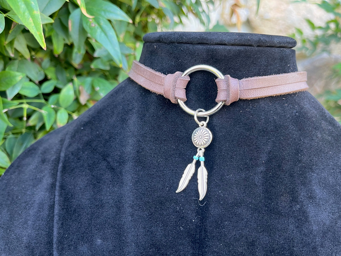 Leather Concho and Feather Choker