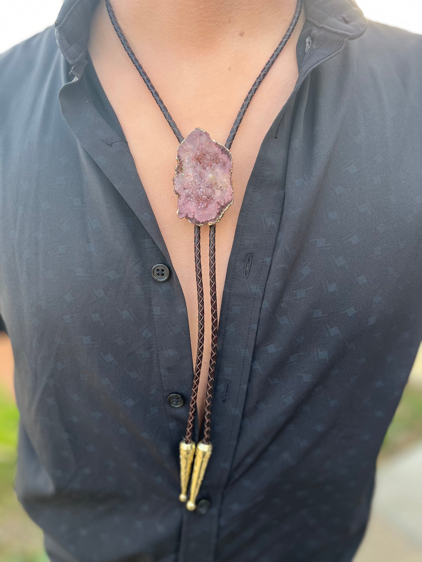 Plated Agate Geode Bolo Tie