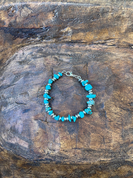 Beaded Turquoise Metal Bracelet